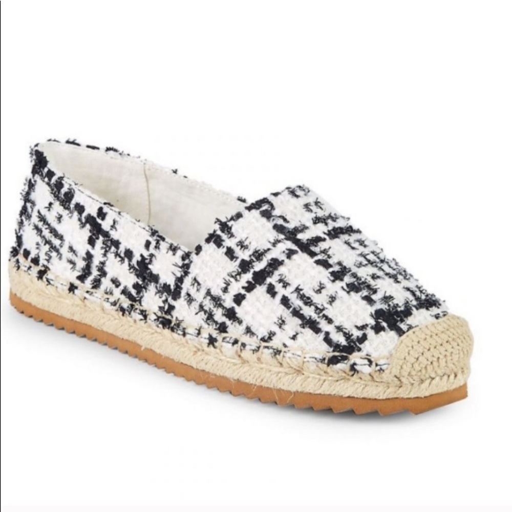 Karl Lagerfeld Black and White Tweed Espadrille Flats